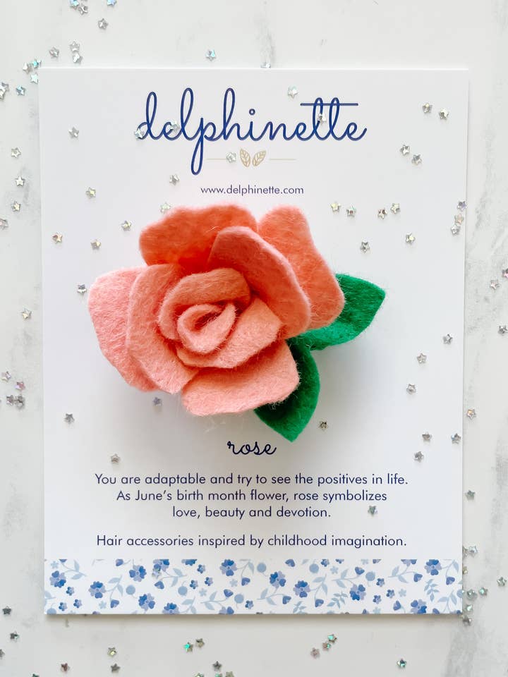 Rose Hair Clip l June Birth Month Flower for wholesale by delphinette