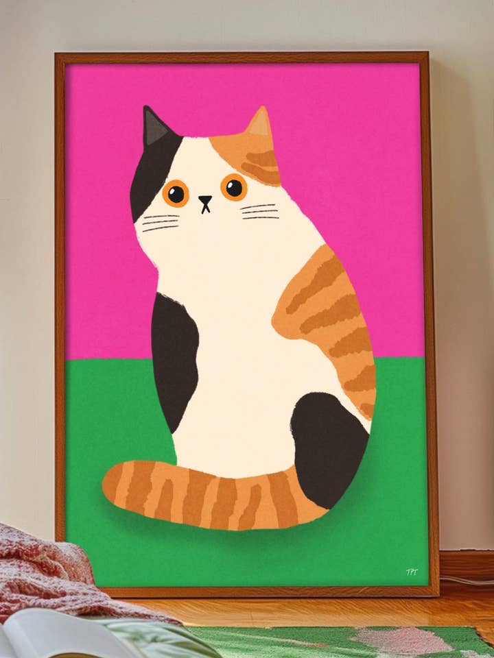 Sitting Cat Art Print: Colourful Feline Illustration for wholesale by The Paper Tail
