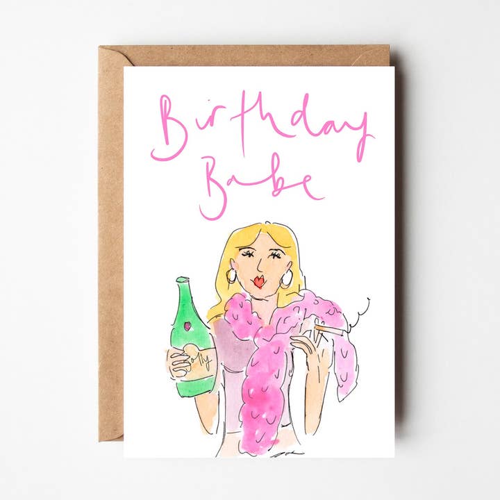 Birthday Babe - Funny, Cool, Modern Birthday Card for wholesale by Bellynam Studio