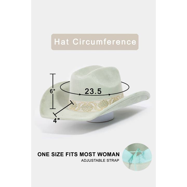 Collections by Fame Accessories - Wholesale Fedora - Women's - Western Intricate Border Pattern Band Cowboy Hat5
