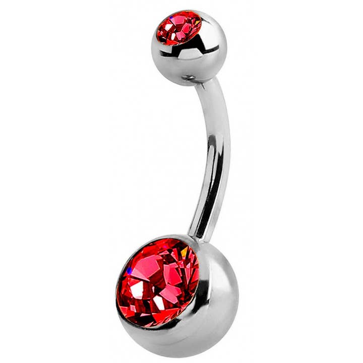 Bodytrend - Wholesale Belly Ring - TITANIUM-DOUBLE JEWEL BANANABELL 14G(1.6MM)CRYSTAL BELLY BAR10