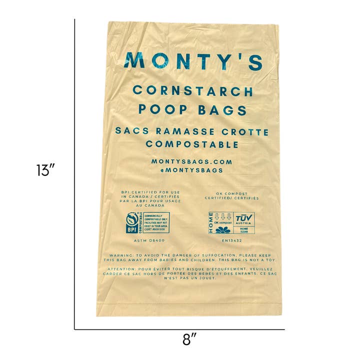 Monty's Bags – wholesale Pet poo bag – Tear & Go Compostable Dog Poop Bags - 200 ct - 8 x 13" Size2