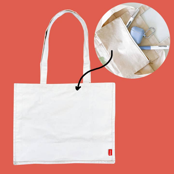 bolso tote grande de lona de algodón con bolsillo con cremallera para venta al por mayor de Dous