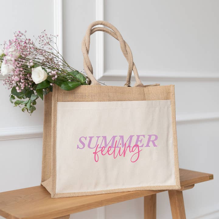 Jutesäck med bomullsficka – sommarkänsla för wholesale av Buchstabenkult