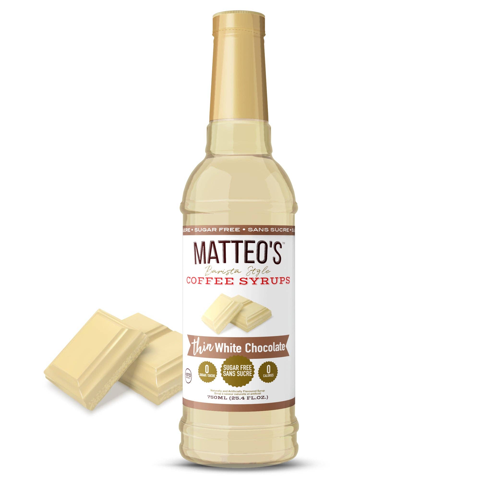 Matteo's - Wholesale Iced Coffee/Cold Brew - Matteo's Sugar Free Coffee Syrup, White Chocolate, 0 Calories, 0 Sugar, Keto Friendly0