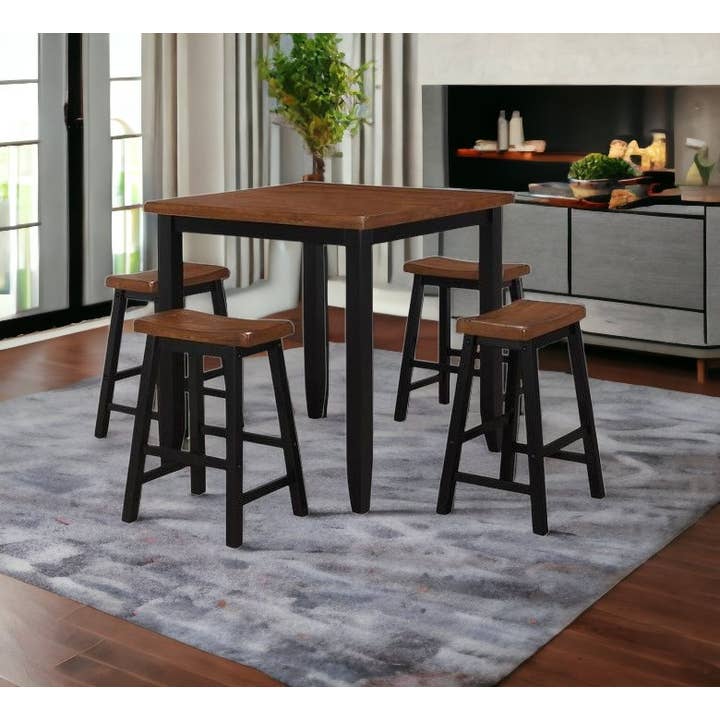 5-Piece Stylish, Space-Saving Square Oak & Black Dining Set for wholesale by Greenwestons