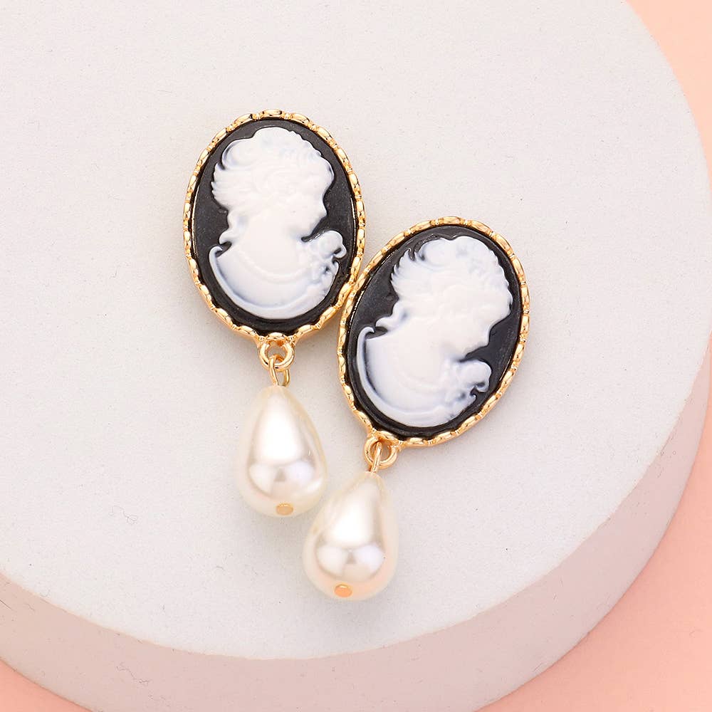 Sensibling Corp. - Wholesale Dangle Earrings - Teardrop Pearl Dangle Cameo Earrings12
