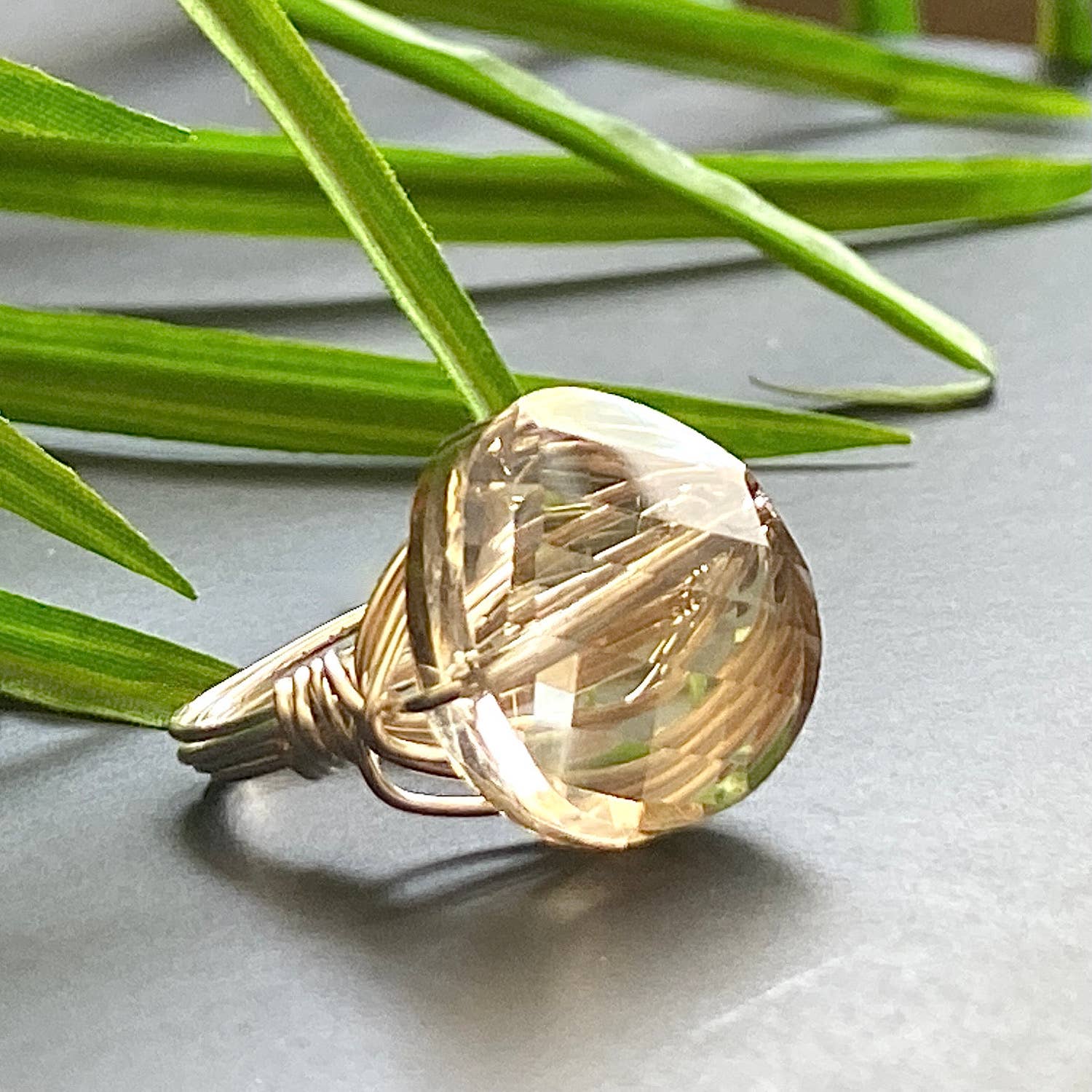 Marble Designs Jewelry - Wholesale Cocktail/Statement Ring - Champagne Crystal Round Silver Ring