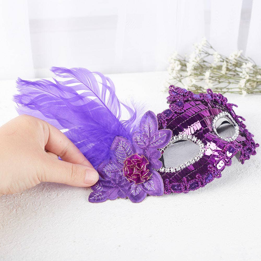 Factory Direct Craft - Vente Déguisement – femme - Masque Demi-Visage à Paillettes et Plumes - Choisir la Couleur3