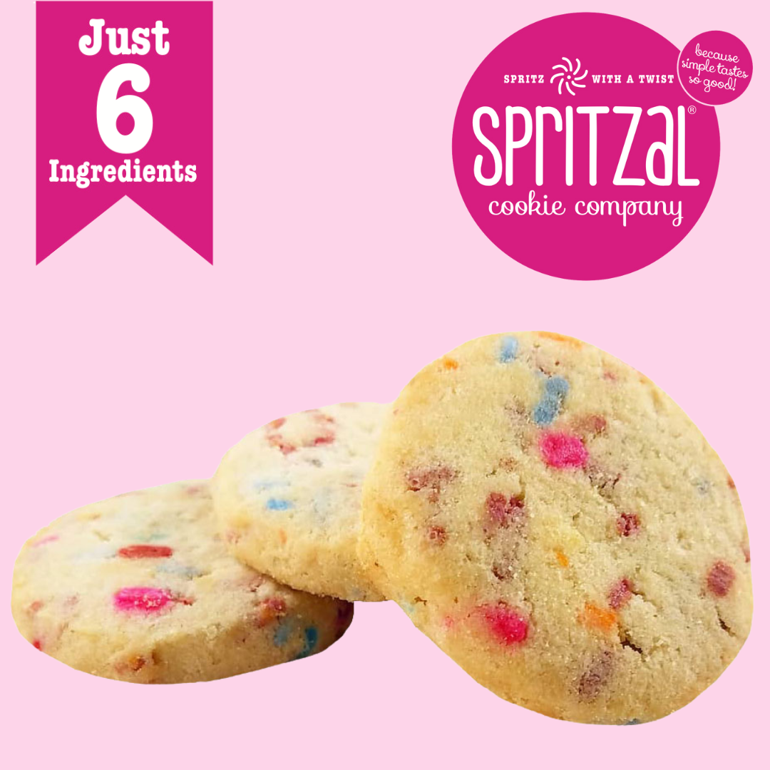 Spritzal Cookie Company - Venta al por mayor Galletas - Bocaditos de Galleta de Mantequilla Sabor Tarta de Cumpleaños 5oz - Caja de 84