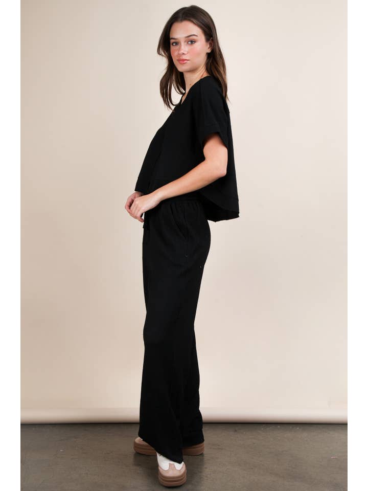 VERY J - Wholesale Lounge Set - Women's - NT12073SET-Textured Knit Comfy Casual Top & Pants Set