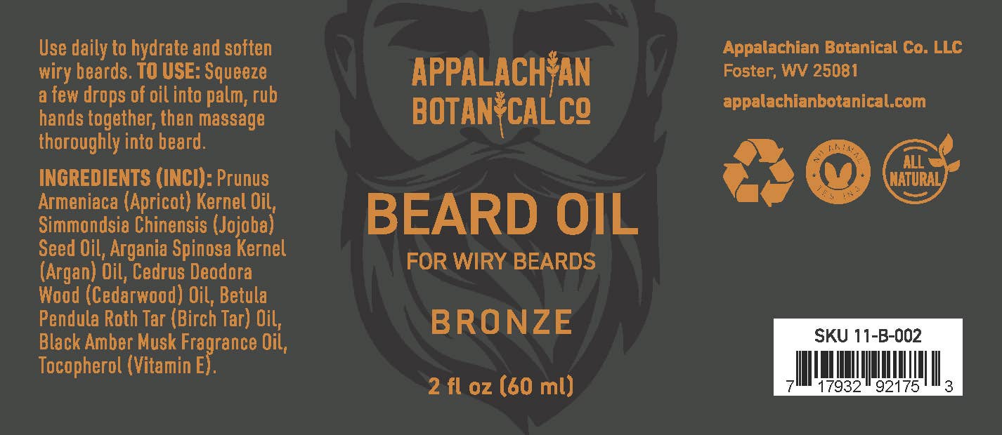 Appalachian Botanical Co. - Wholesale Beard Styling Product - Beard Oil in Bronze ~ for wiry, curly beards3