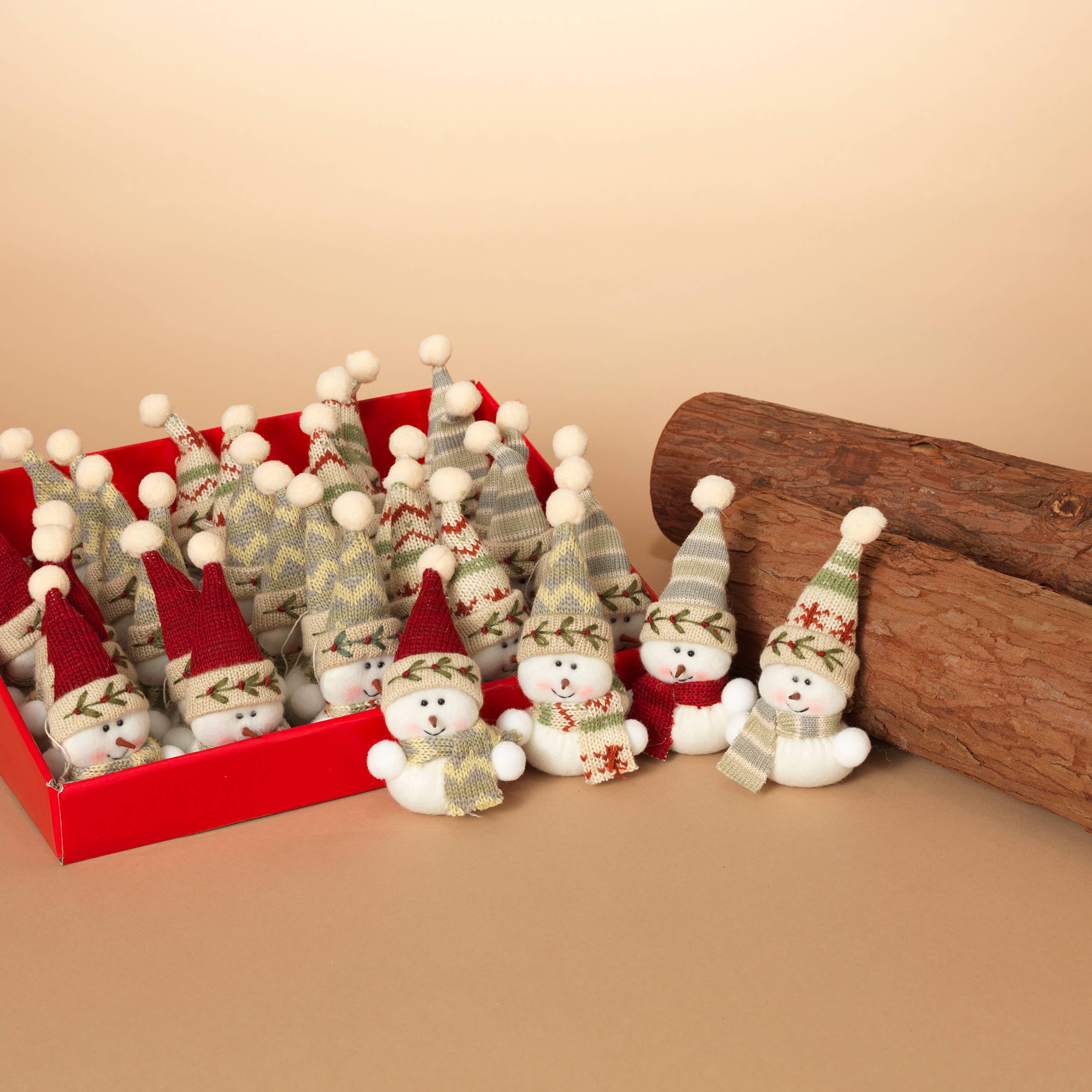 The Gerson Companies - Wholesale Decorative Figurine - Gerson 5"H Plush Holiday Snowman Ornament in Counter Display0