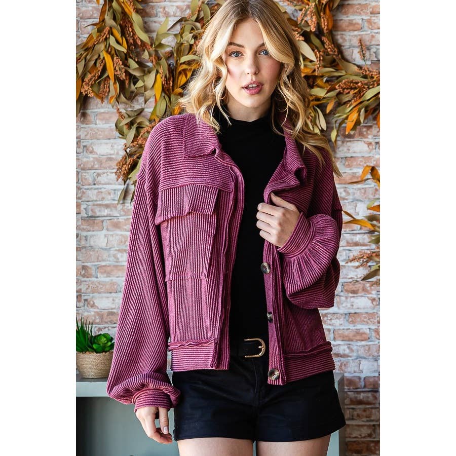 Reborn J - Wholesale Shirt Jacket/Shacket - Women's - CROP BUTTON JACKET WITH POCKET0