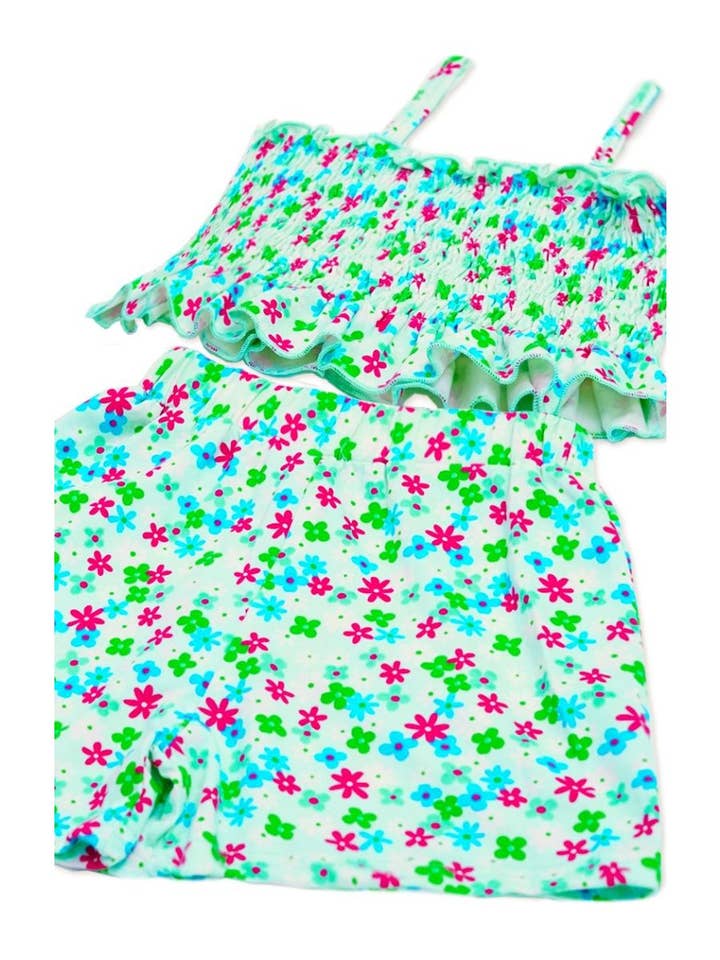 Blue Mix Florals GKSS-3002B-AMY04 Girls 2 pc Tie Dye Short Set for wholesale on Faire