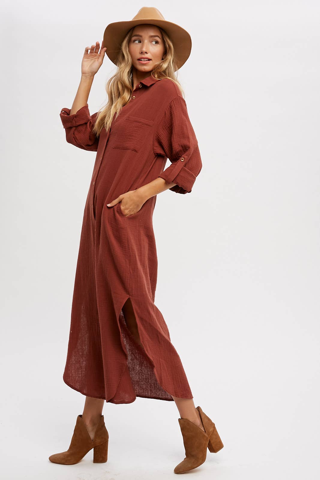 Bluivy - Wholesale Dress - Women's - BUTTON UP MAXI SHIRT DRESS WITH POCKET67