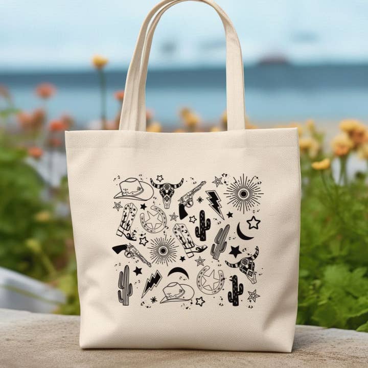 Western Print Canvas Tote Bag for wholesale by Sister Ray