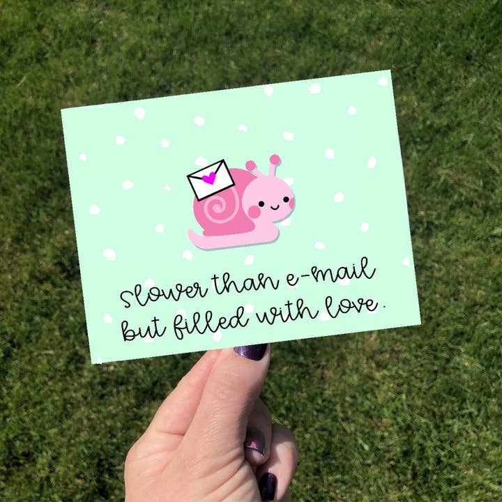 Funny Cute Snail Mail Social Distance Long Distance Greeting Card for Family or Friend for wholesale by Personal Paper Hugs