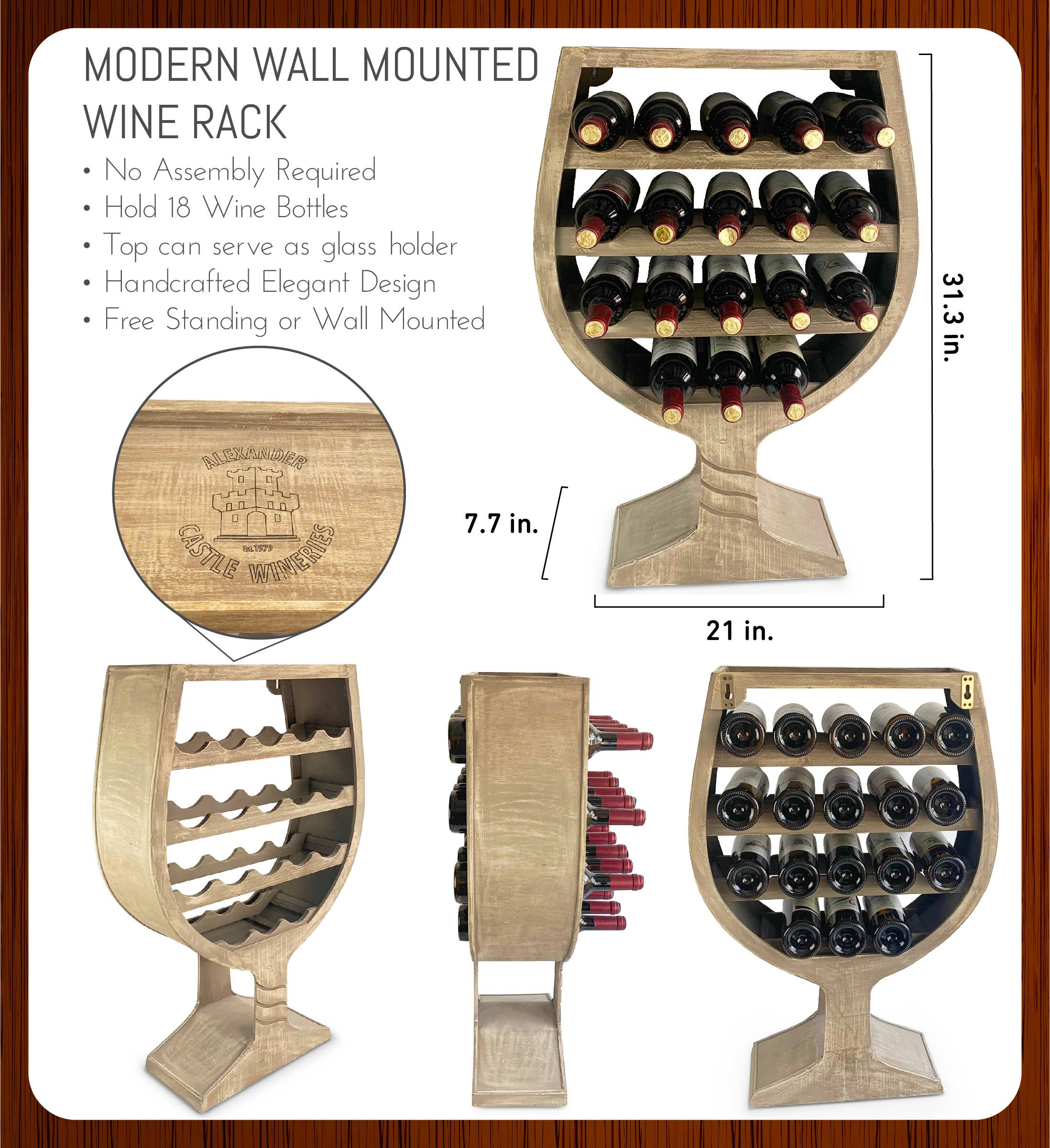 Cota Global - Wholesale Wine Rack - Modern Wall Mounted Wine Glass Shape Rack - 18 Bottles1