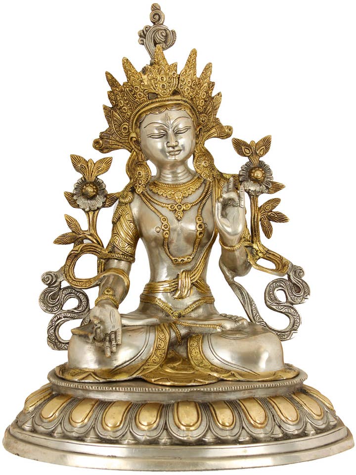White Tara (Tibetan Buddhist Deity) | Brass Sculpture for wholesale by Exotic India Art