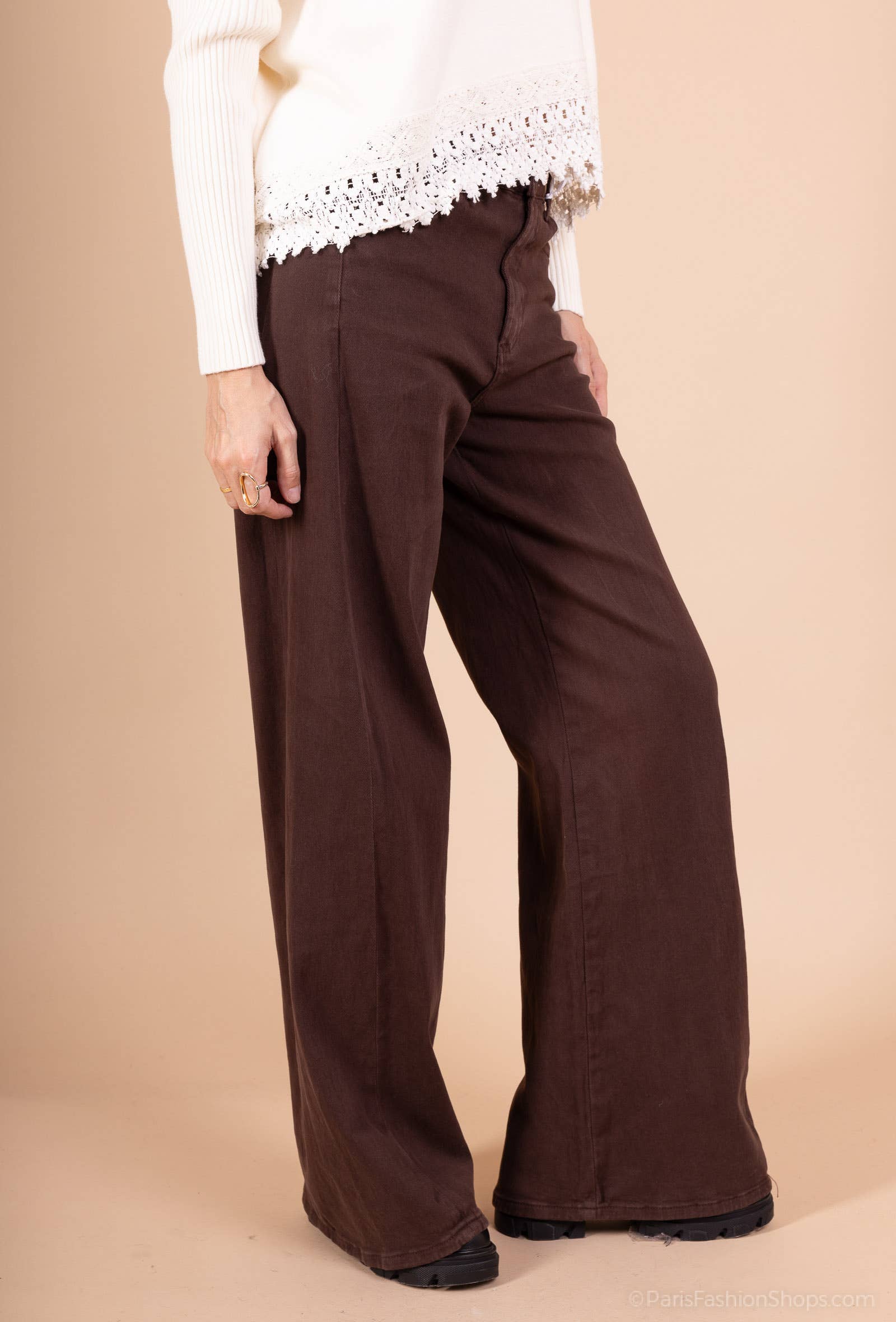 L'Emotion - Wholesale Pants - Women's - Wide Straight Stretch High Waist Pants 98% Cotton Tailored5