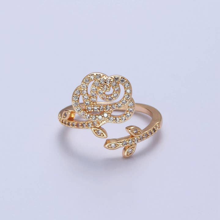 Bague ajustable romantique avec cadre rose doré Micro Pave O2255 pour la vente par Aim Eternal