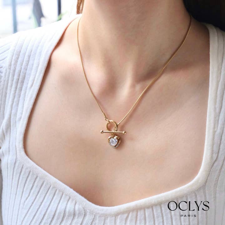 Heart rhinestone snake chain necklace stainless steel Emma for wholesale by Oclys