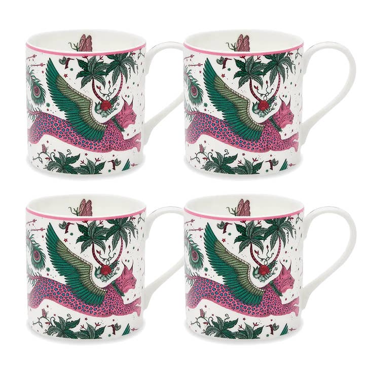 Emma J Shipley - Vente Tasse à café - Tasse à café Fine Bone China Lynx avec motif queue de paon4