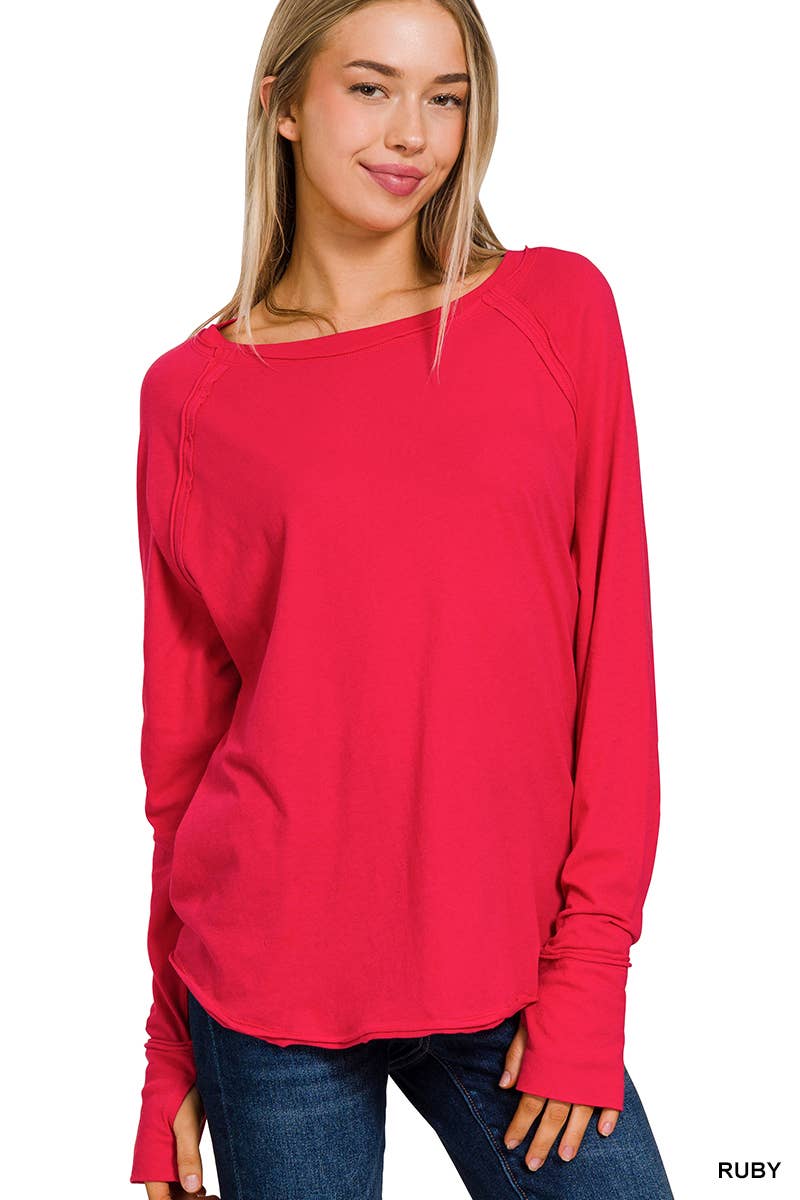42POPS - Vendita all'ingrosso Maglietta - Donna - Top in cotone con maniche raglan e foro per il pollice SI-246077