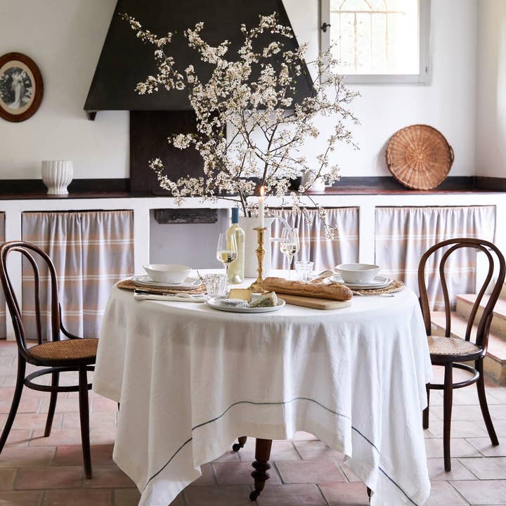 Embroidery White Tablecloth 60x90" + 2" Hem for wholesale by Couleur Nature