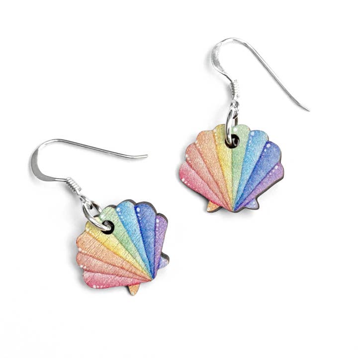 Shell Earrings - Wooden & Silver Jewellery - Seaside Gifts for wholesale by East Neuk Beach Crafts