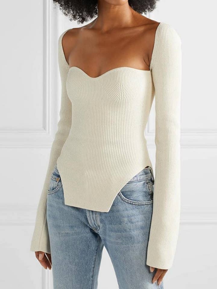 safistyle - Wholesale Knit Top - Women's - Sweetheart Neck Long Sleeve Knit Top18