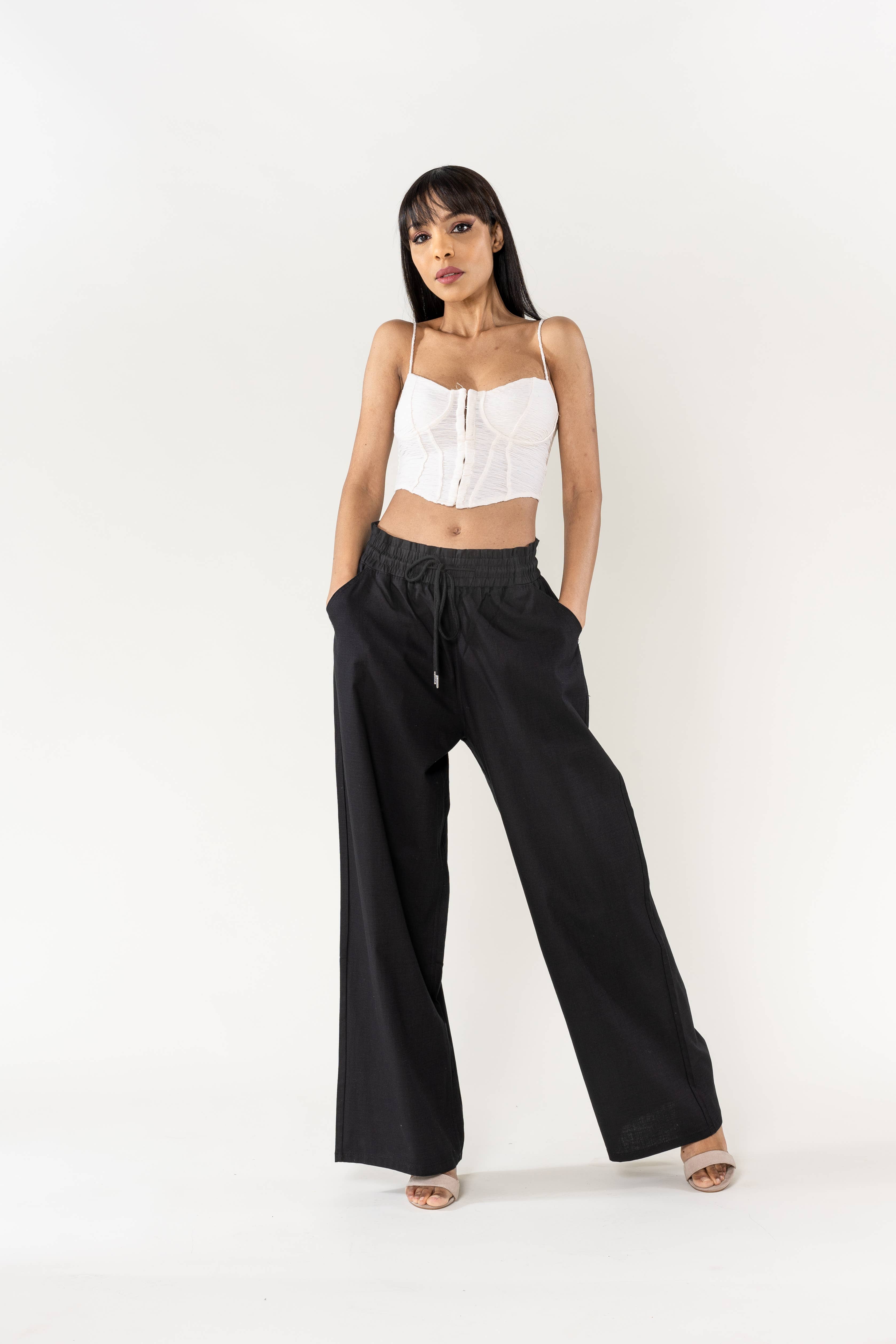 Nina Carter - Wholesale Pants - Women's - Nina Carter linen-style pants with elastic waistband A00115