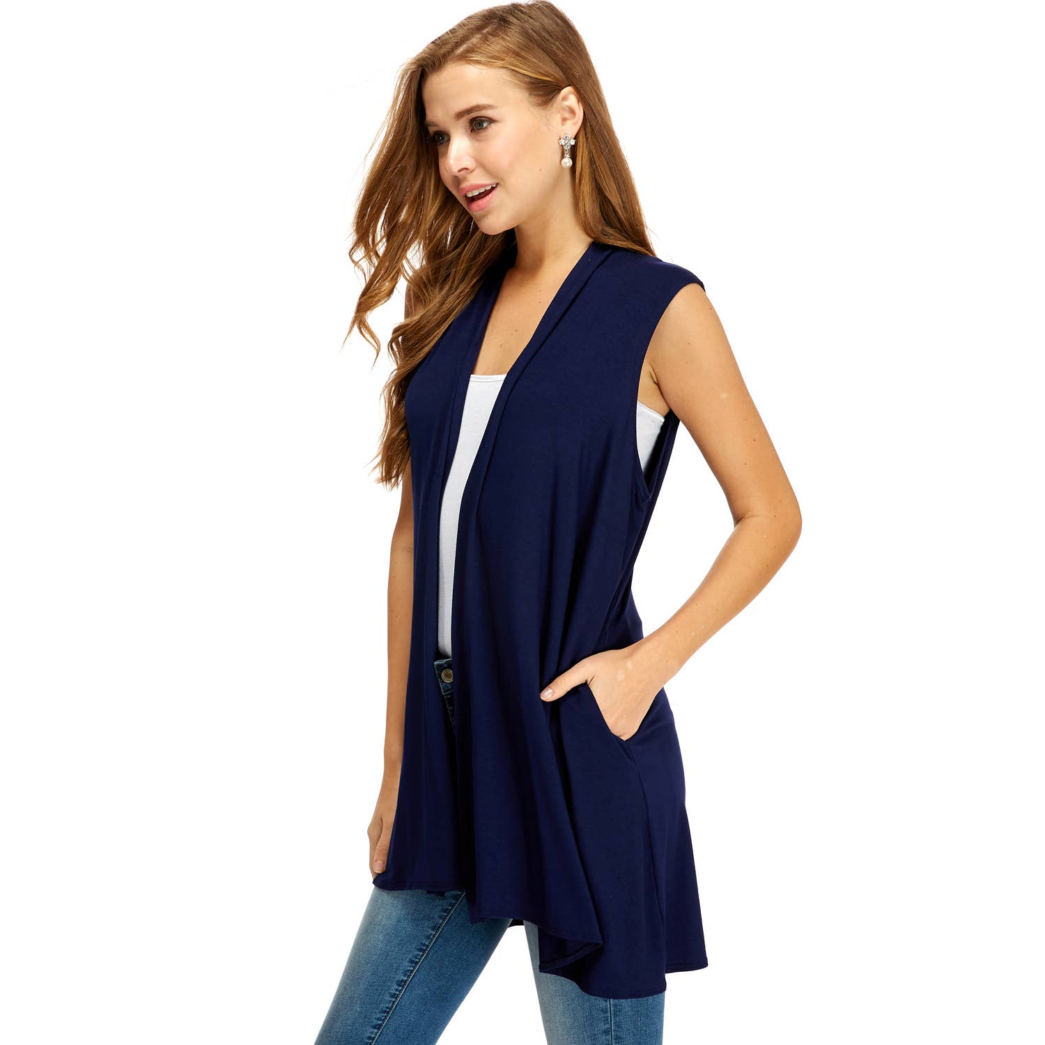 Azules Clothing - Wholesale Outerwear Vest - Women's - Women's Long Sleeveless Vests with Side Pockets'8