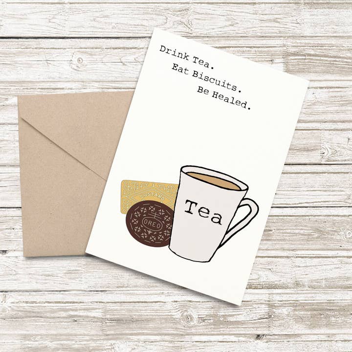 Mangia il tè. Bevi biscotti. Sii guarito/Carta di amicizia per la vendita all'ingrosso da parte di Drop Scone Designs
