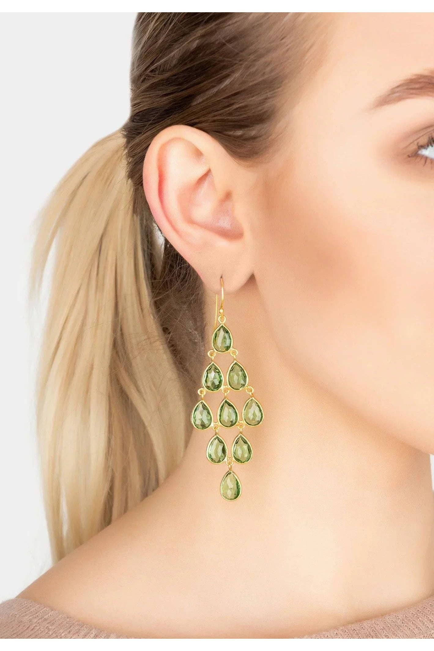 Latelita – wholesale Dangle earrings – Erviola Gemstone Cascade Earrings Gold Peridot1