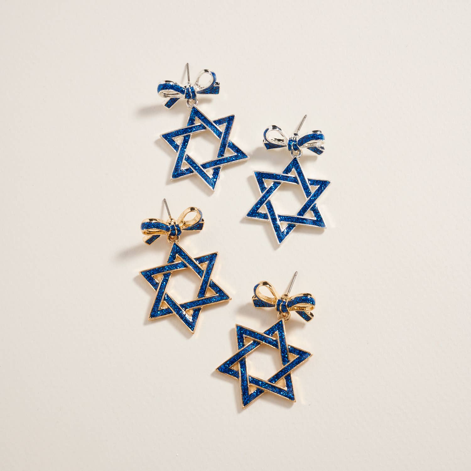 Designature New York - Wholesale Dangle Earrings - Glitter Star of David w Ribbon Bow Post Earrings