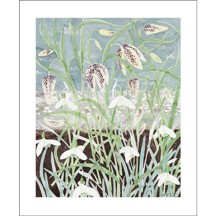 Art Angels - Wholesale Everyday Greeting Card - Fritillaries and Snowdrops Card - Angie Lewin