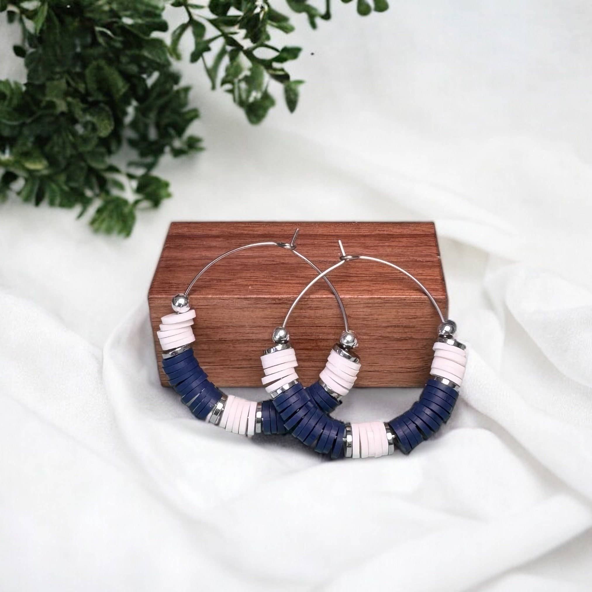 Fish Towne Designs, LLC - Wholesale Hoop Earrings - Navy Blue and White Game Day Hoop Earrings2