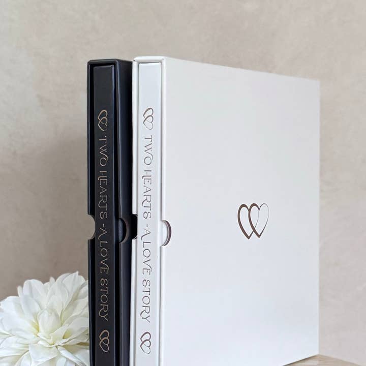 Premium Ivory Leather "Two Hearts - A Love Story" Couples Journal for wholesale on Faire13