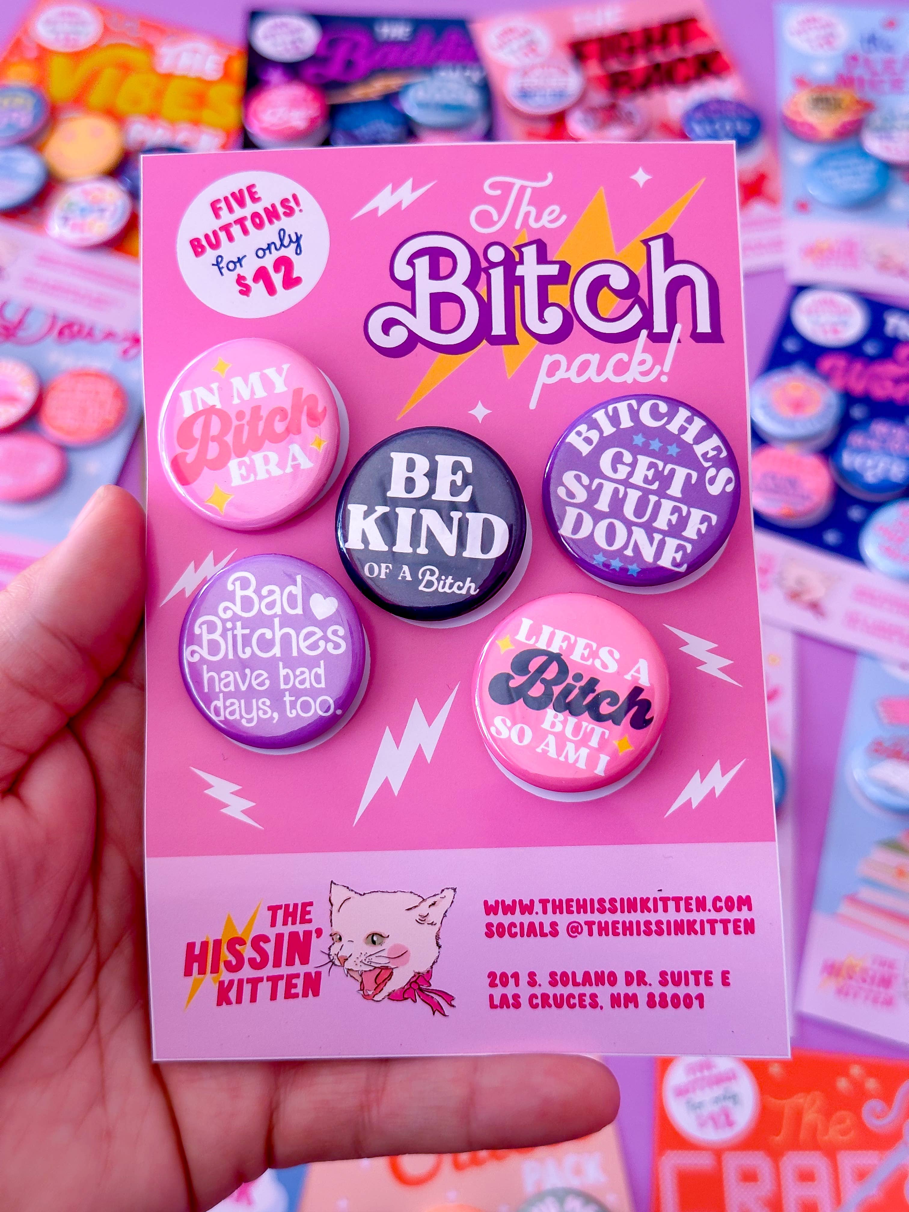 The Hissin' Kitten - Wholesale Lapel Pin/Button - The Bitch Pack (Buttons or Magnets!)2