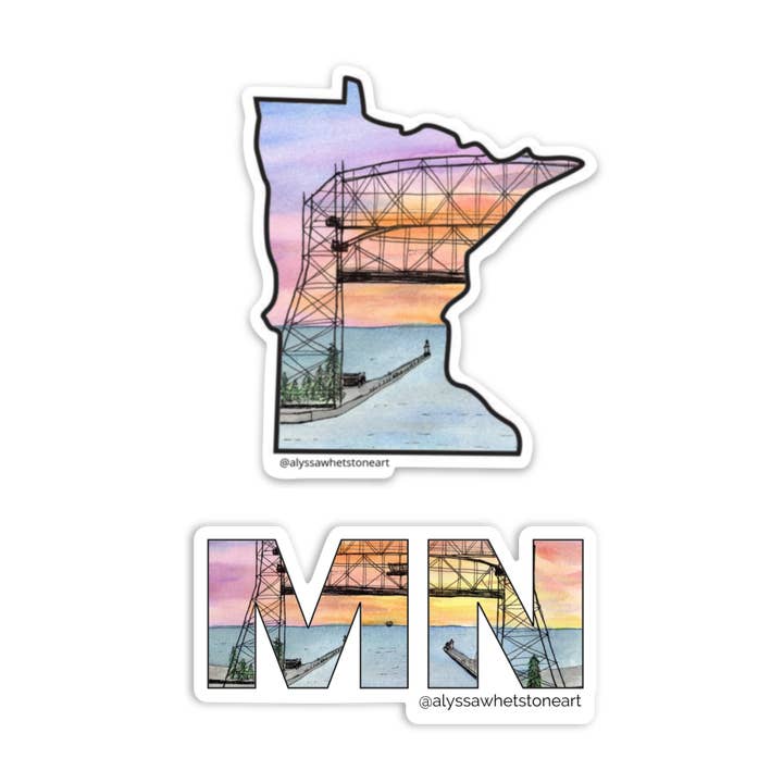 Duluth Lift Bridge - Minnesota Outline - Vinyl Decal Sticker for wholesale by Alyssa Whetstone Art