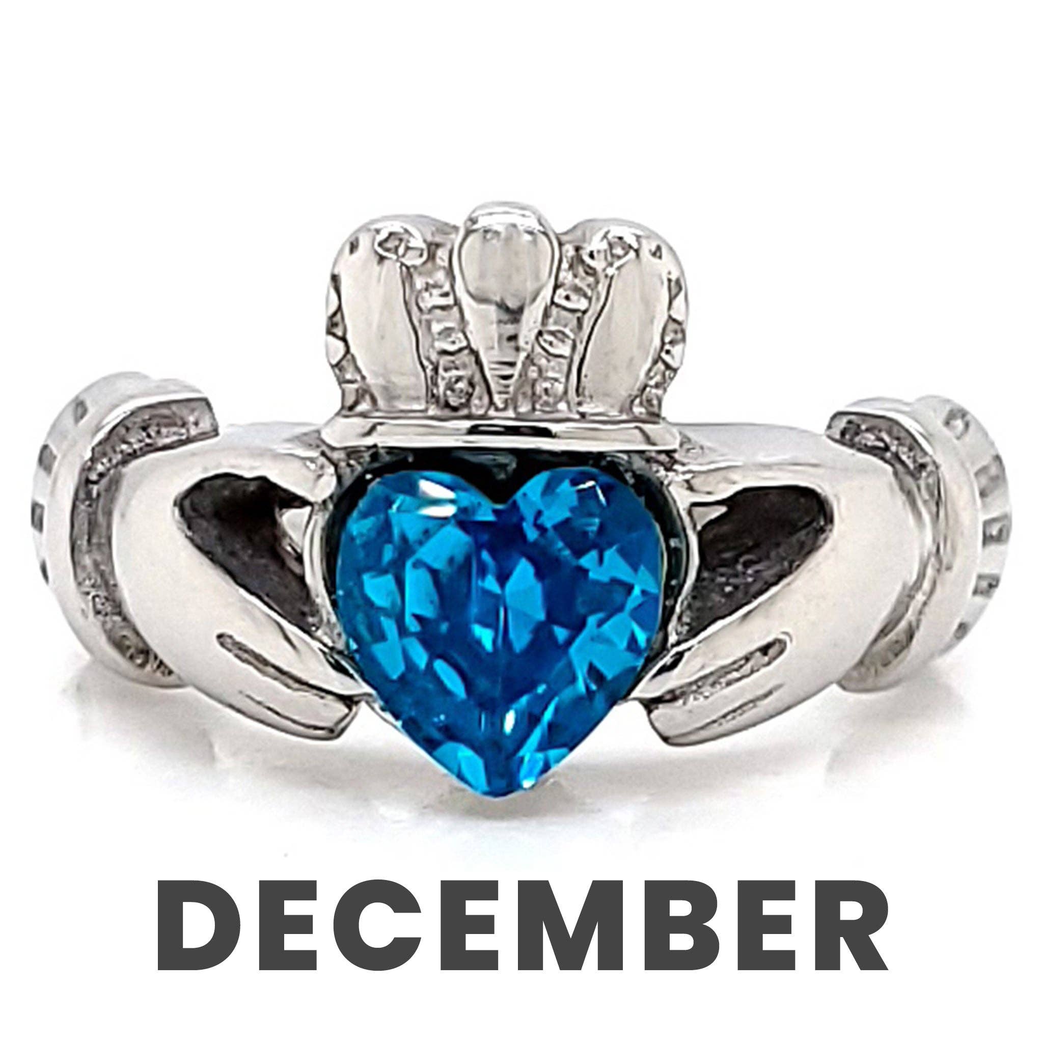 WJW – wholesale Multi-stone ring – White Gold over Brass Claddagh with CZ Birthstone Ring 33