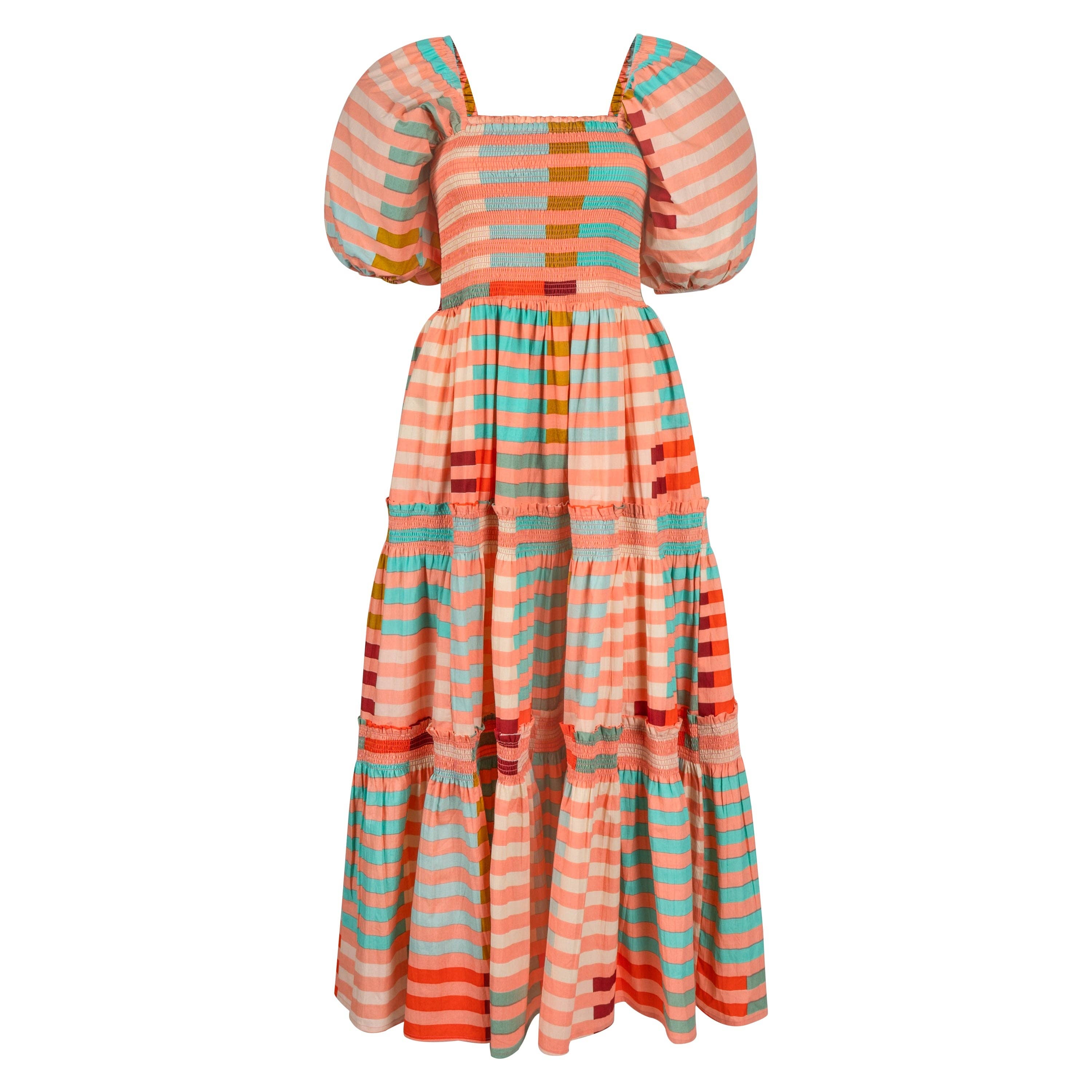 Sunshine Tienda - Wholesale Dress - Women's - Apricot Colorful Stripe Tula Dress3