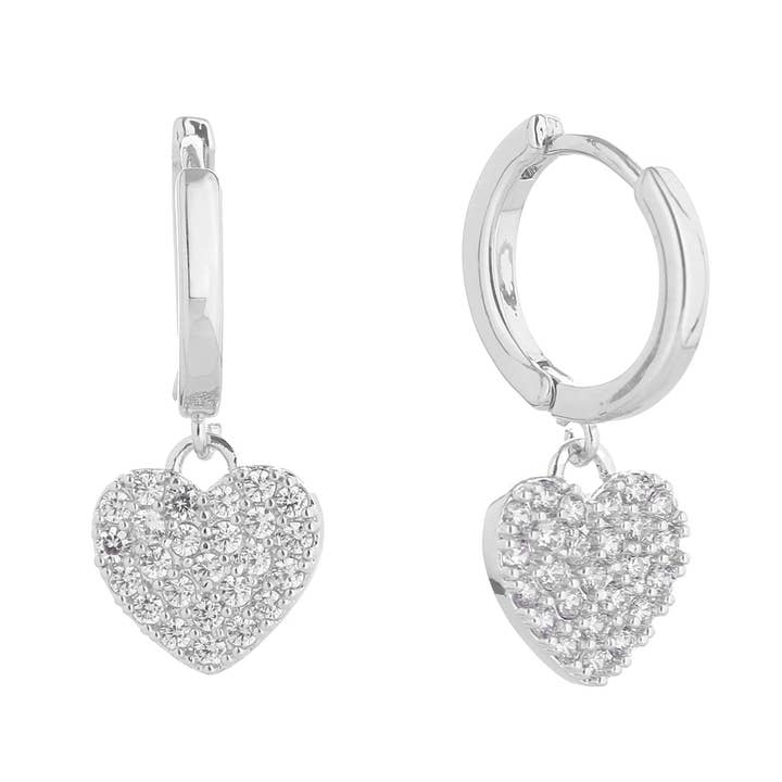 Wona Trading, Inc. - Wholesale Huggie Earrings - 14K Gold CZ Stone Radiant Heart Swing Dangle Huggie Earrings