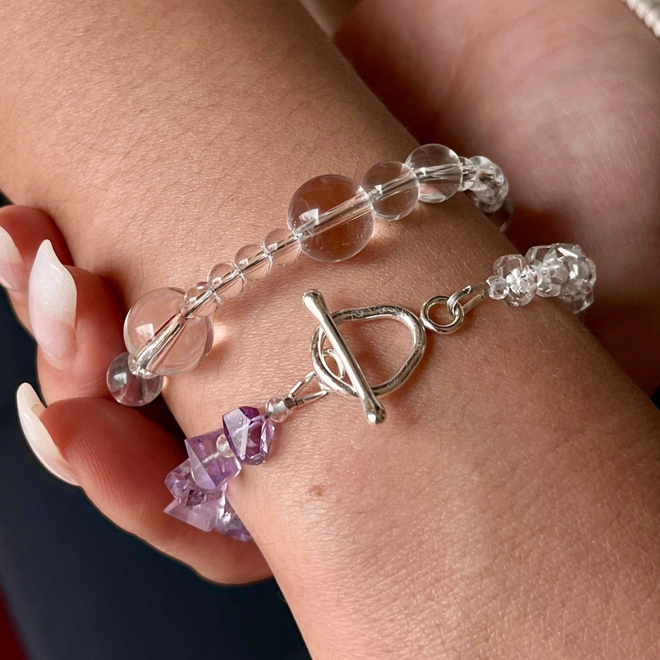 LoveGem Studio LLC - Wholesale Beaded Bracelet - Violet Harmony Bracelet – Premium Grade Facet-Cut Amethyst & Ice-Clear Quartz with Argentium Silver Toggle9