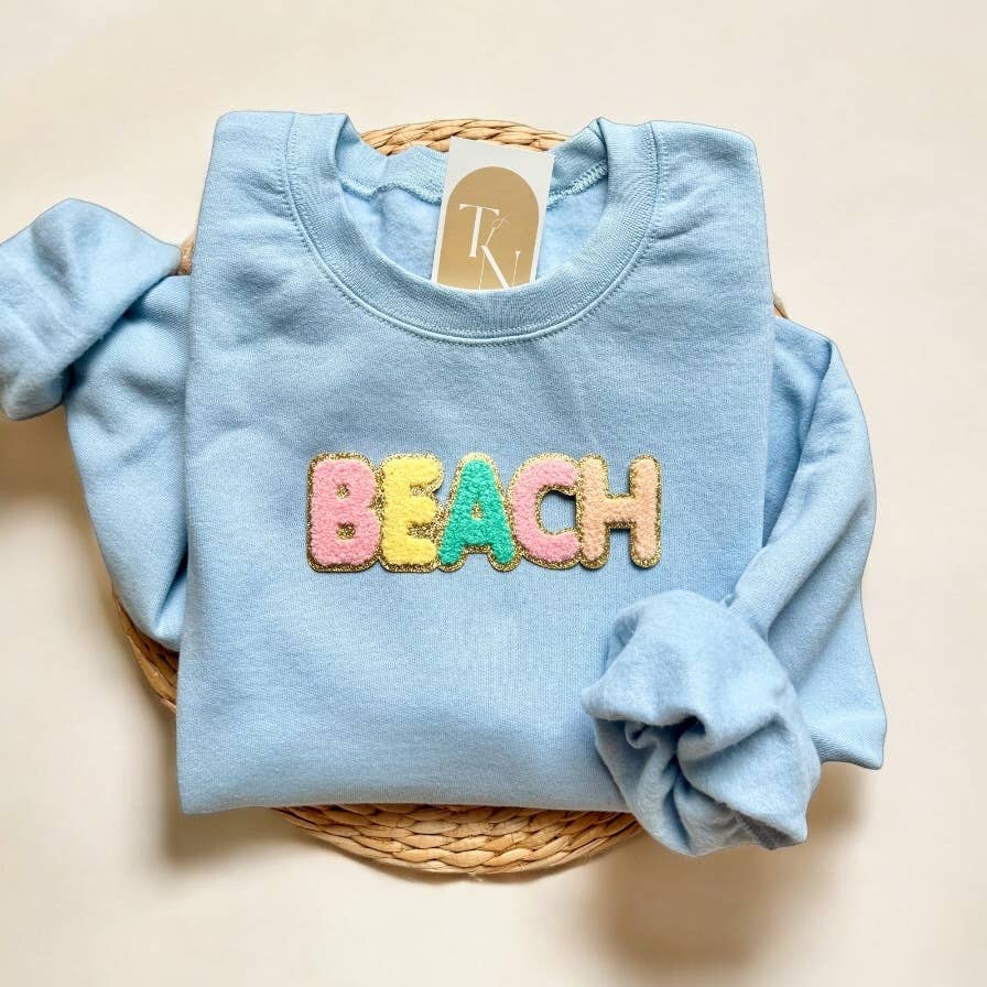 Threads And Needles, INC. - Wholesale Sweatshirt - Unisex - Chenille Patch BEACH Sweatshirt, Summer Sweatshirts4