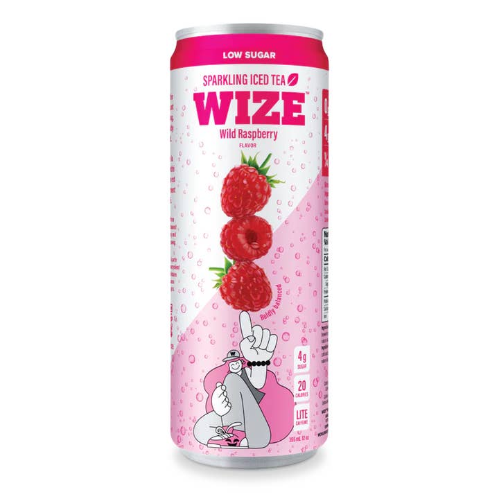 Thé glacé pétillant à la framboise, paquet de 12 - Faible teneur en sucre, légère en caféine pour la vente par Wize Tea