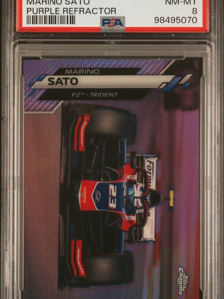 2020 Topps Chrome Fórmula 1 #78 Marino Sato Refractor Púrpura PSA 8 #/50 para venta al por mayor de Chronic Cards