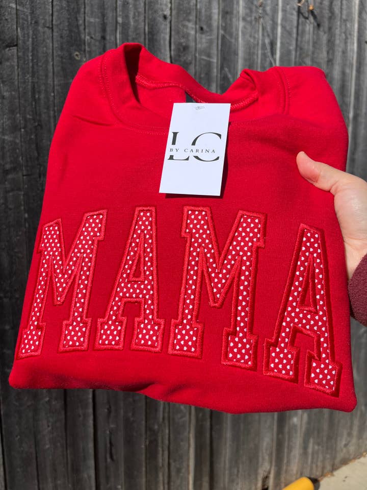 Red Heart “MAMA” Embroidered Sweatshirt for wholesale by LC by Carina